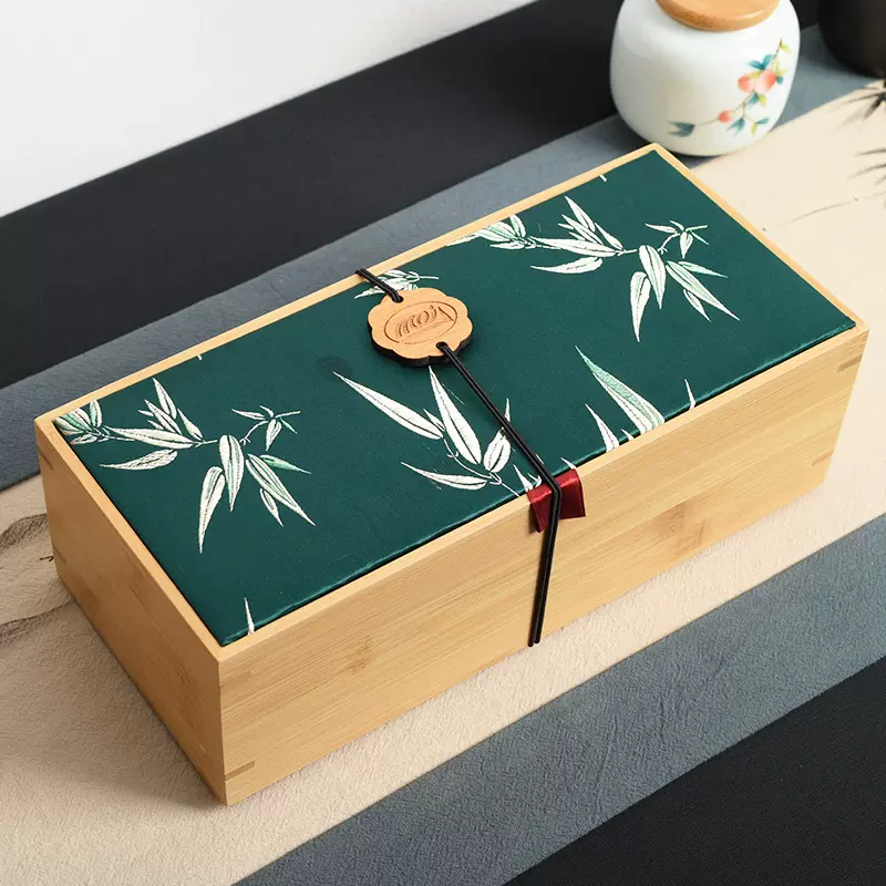 中式天地盖木盒绸缎茶饼礼盒家用带盖木盒礼盒长方形首饰盒木盒子