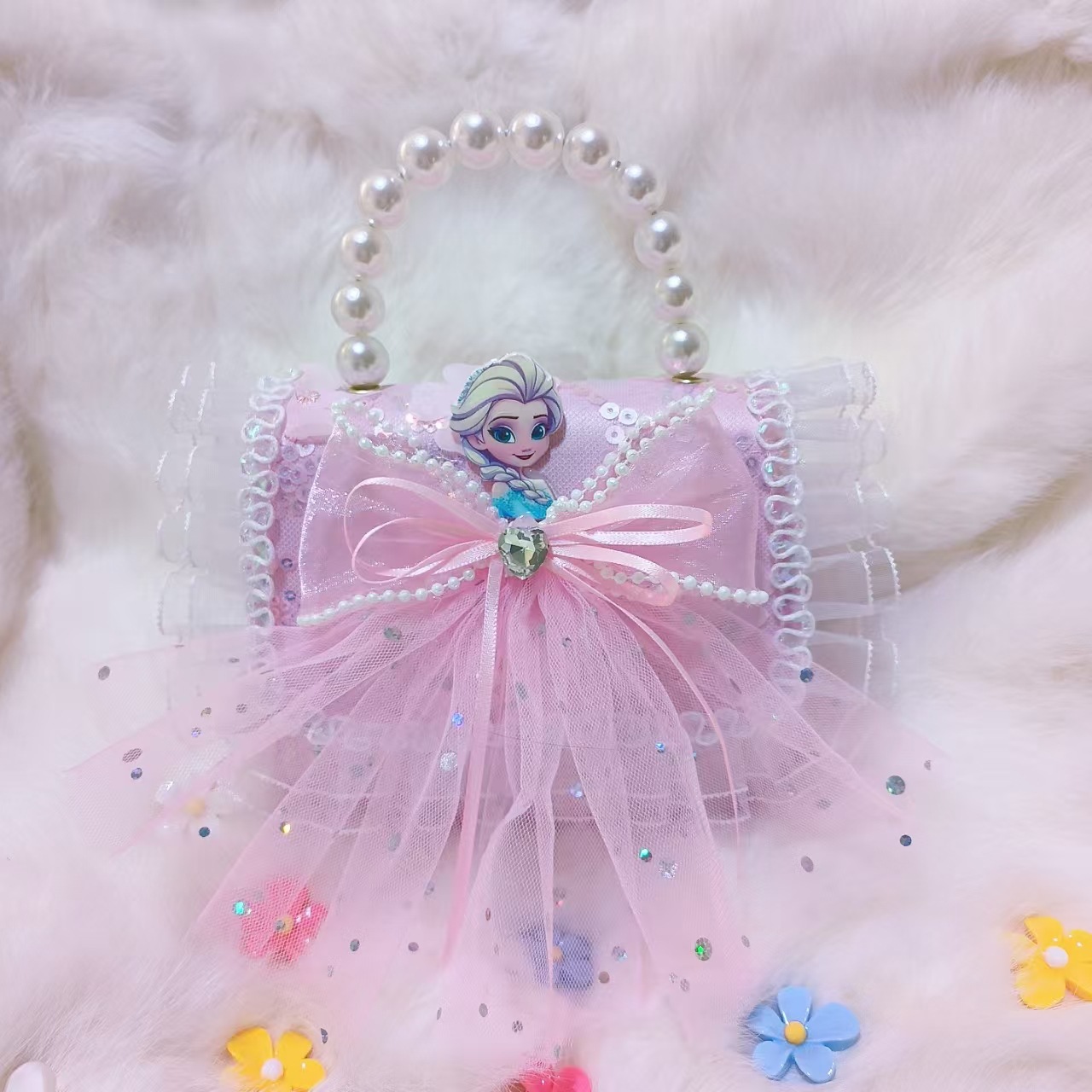 Bolso de perla arco princesa Elsa cambio bolso accesorios bolso de Año Nuevo para chicas bolso de dibujos animados bolso cuadrado