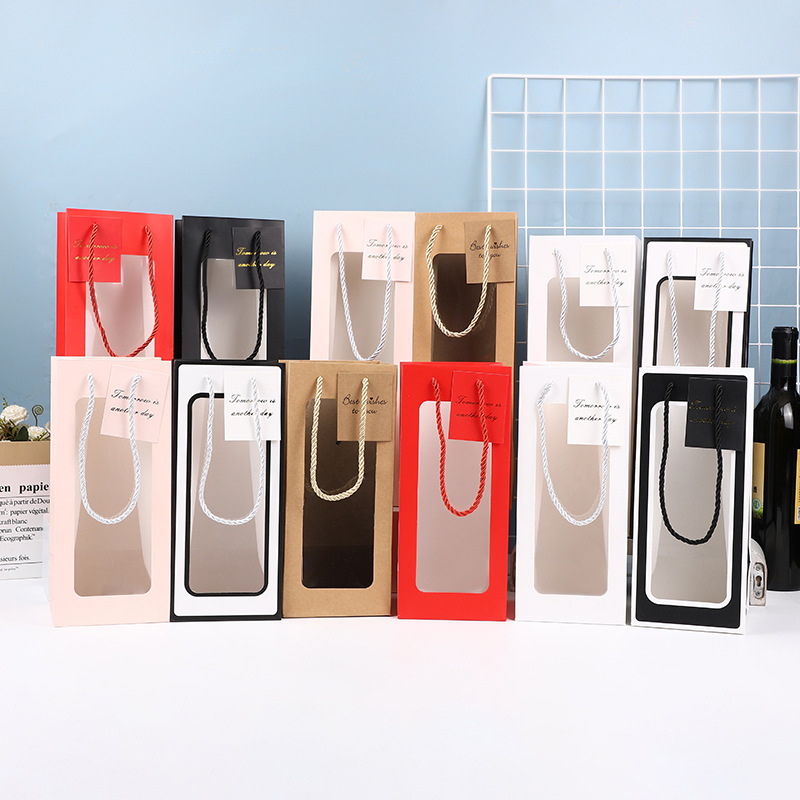 Bolsa de mano de ventana simple ramo de flores Bolsa de regalo de vino tinto de San Valentín alta sensación de regalo de flores eternas