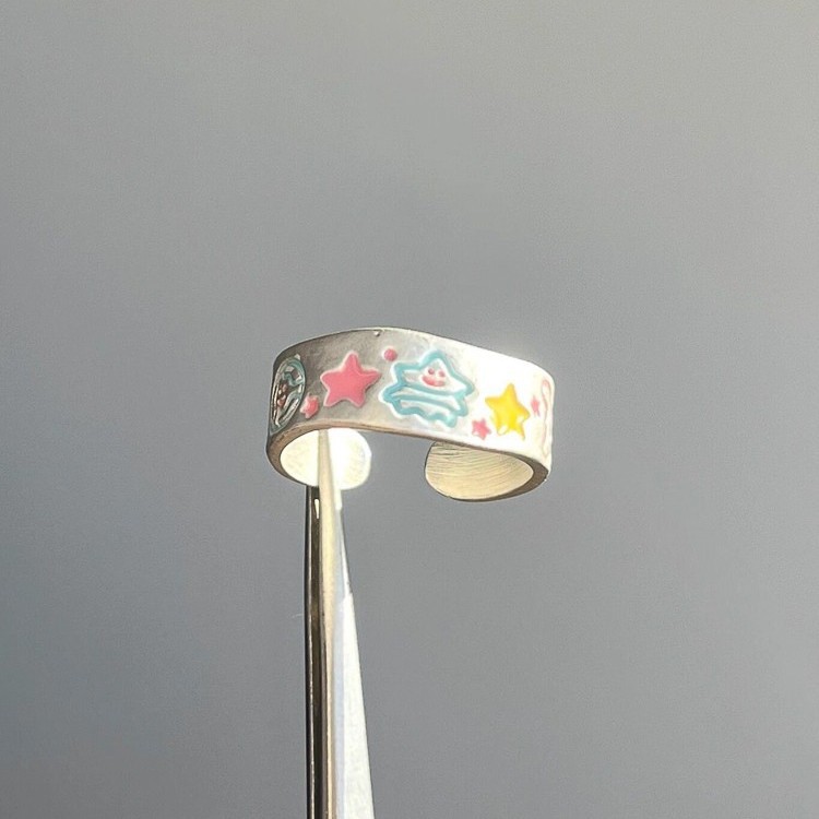Perfect for Summer! Super Cute Dopamine Cartoon Graffiti Ring for Women, Niche Design, Versatile Open Ring