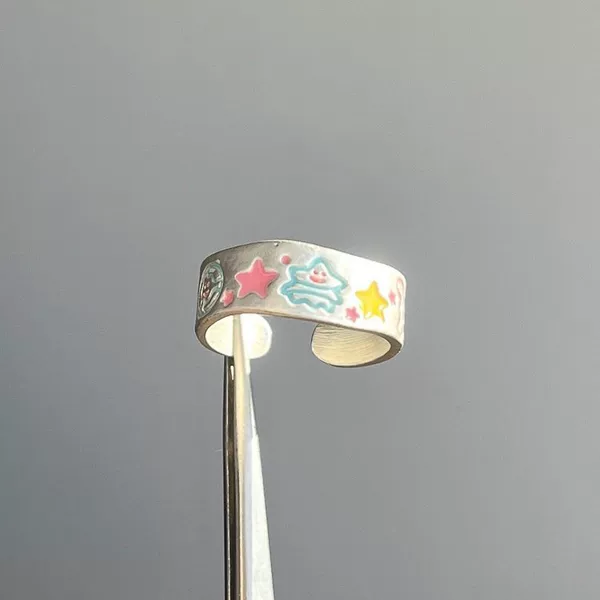 Perfect for Summer! Super Cute Dopamine Cartoon Graffiti Ring for Women, Niche Design, Versatile Open Ring