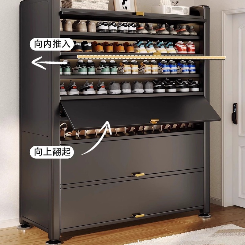 ドア付きスチール製シューズキャビネット、家庭用玄関収納キャビネット、一体型壁掛け大容量多機能収納キャビネット|undefined