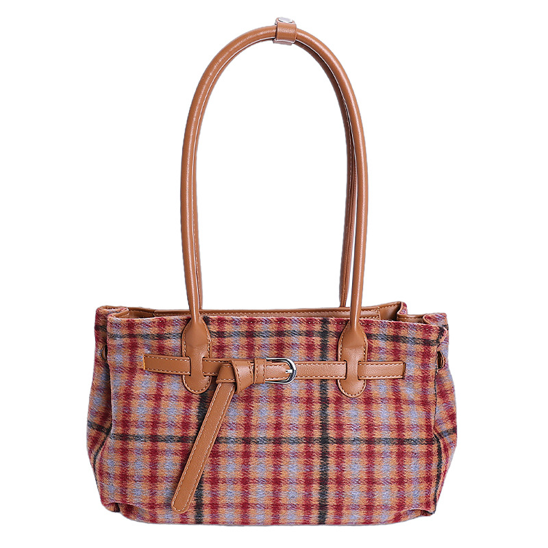 Transfronterizo retro lana a cuadros bolsos portátiles bajo la axila mujeres 2025 invierno nuevo estilo de moda extranjero mochila de viaje image 9