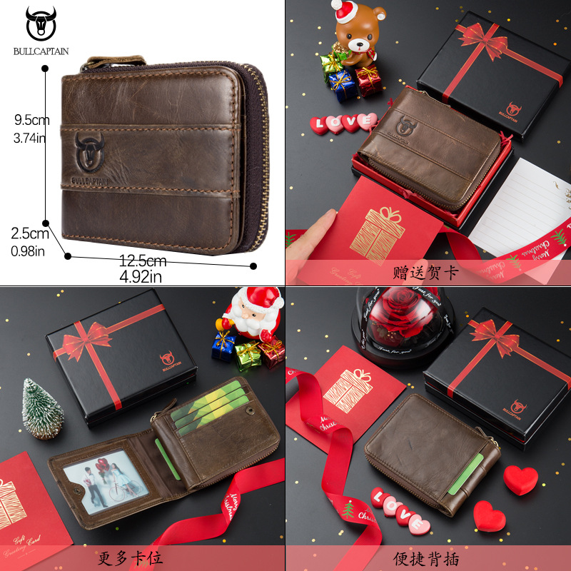 Capitán Niu cuero corto horizontal primera capa billetera de piel de vaca casual Cambio de licencia de conducir cartera ranura para tarjeta multifuncional