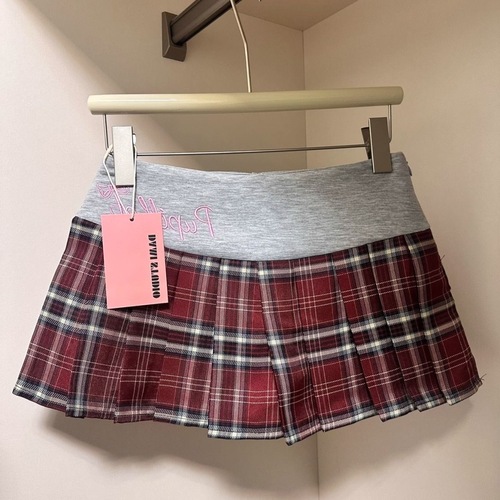 American Retro Floral Gingham Half-Skirt for Girls Summer Embroidered Patchwork Fashion High-Waist Pleated Skirt Short Skirt