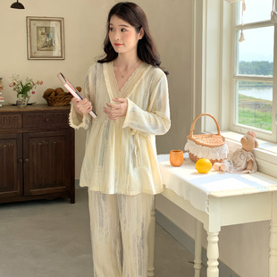 [in stock 6021] Kimono Moon Clothes Pajamas Women's Spring and Summer Cotton Gauze Chinese Breastfeeding Clothes Hanfu Home Clothes