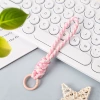 Pink and white braided diamond knot lanyard (with hanging loop)