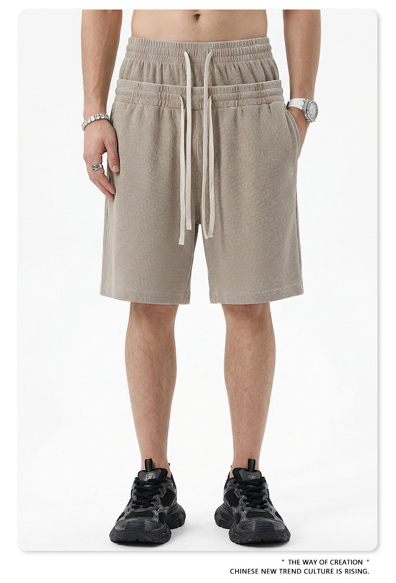 Herren Freizeitshorts Mit Waffelstruktur Und Kordelzug Bund_voghion.com