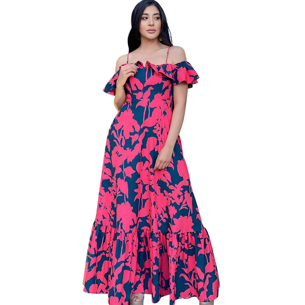 Femmes Robe Régulière Style Bcbg Style Simple Sans Col Impression Manche Courte Bloc De Couleur Maxi Longue Robe Vacances Du Quotidien display picture 5