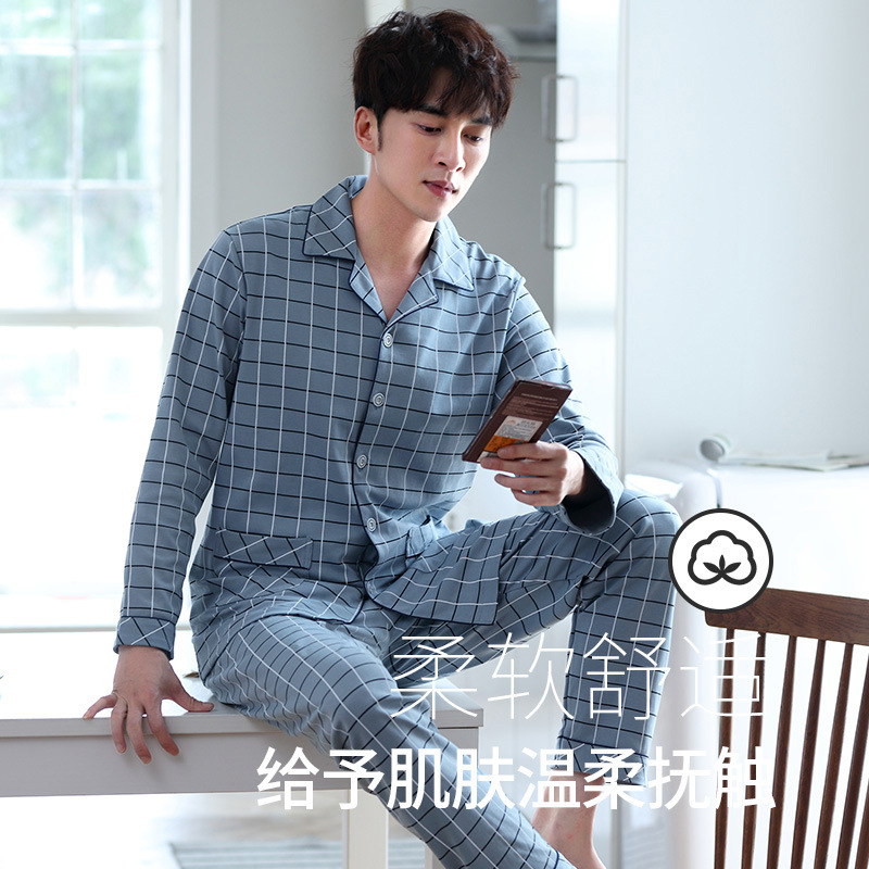 Pijamas de los hombres de manga larga 100% algodón de primavera y otoño desgaste del hogar de los hombres otoño delgado más el tamaño de otoño y traje de invierno