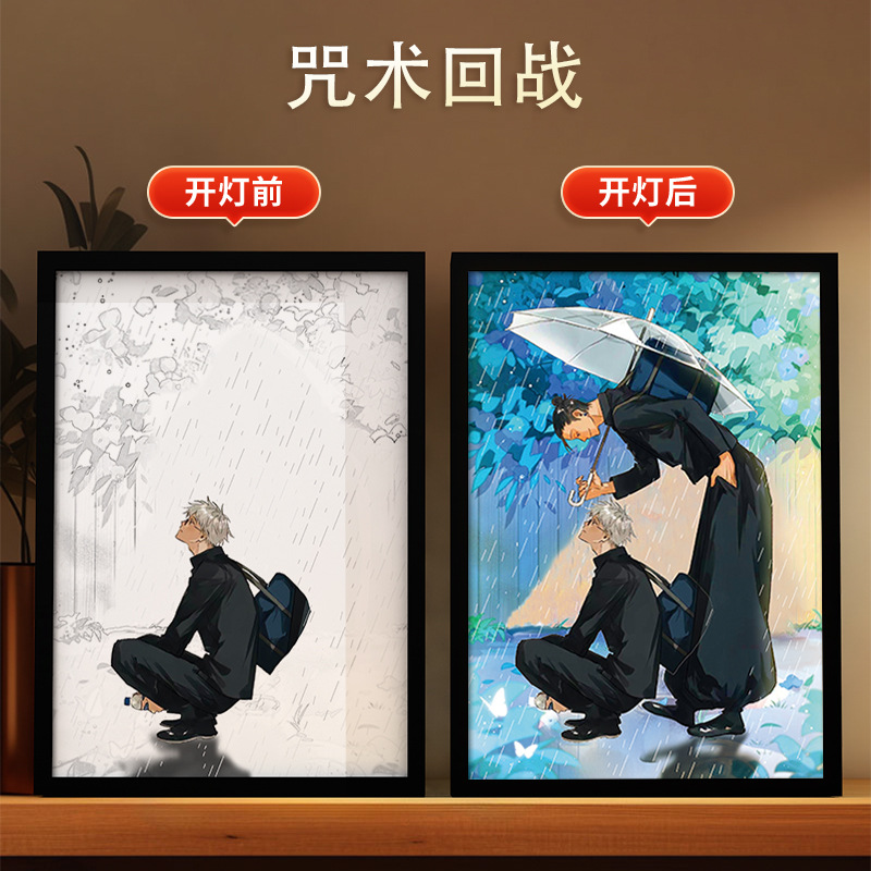 クロスボーダー呪術戦闘黒光絵画寝室雰囲気発光装飾画DIYアニメスケッチクリエイティブデコレーション