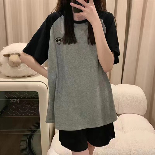 Summer Bestselling Women's Double Short Sleeve Shadow Smiling Cute Sweet Student Home Dress Set Fashion Viral Bestseller