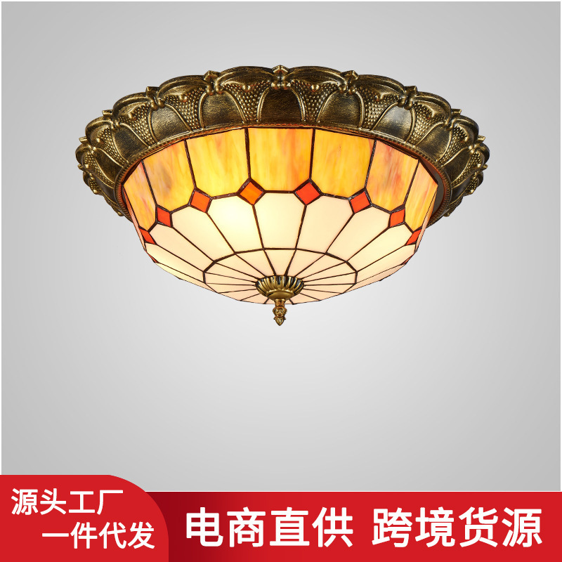 American Retro Style Art Round Ceiling Lamp Tiffany Stained Glass Living Room Dining Room Study Bedroom Decorative Lamp American Retro Style Art Round Ceiling Lamp Tiffany Stained Glass Living Room Dining Room Study Bedroom Decorative Lamp