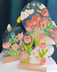 Transparent Acrylic Glass Drawing Board DIY Water Wave Clouds Night Light Drawing Glowing Mirror with Beech Wood Base Stand Kit