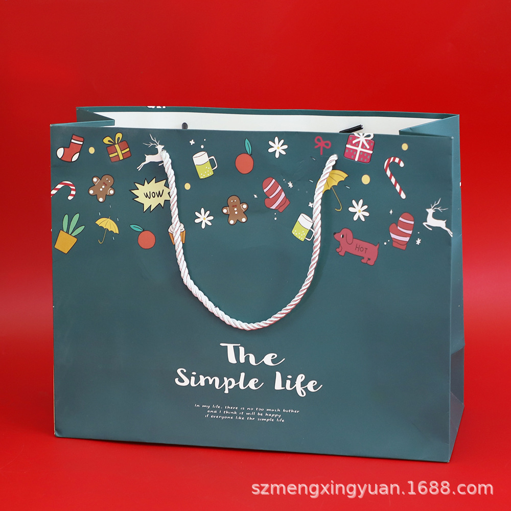 Bolsa de navidad verde js; Cartón blanco; Pequeño: largo 19,5 * ancho 8 * alto 14,5 cm
