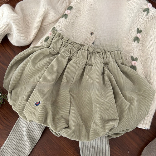 Korean children's clothing 2024 new spring girl embroidery knitting cardigan floral top corduroy shorts