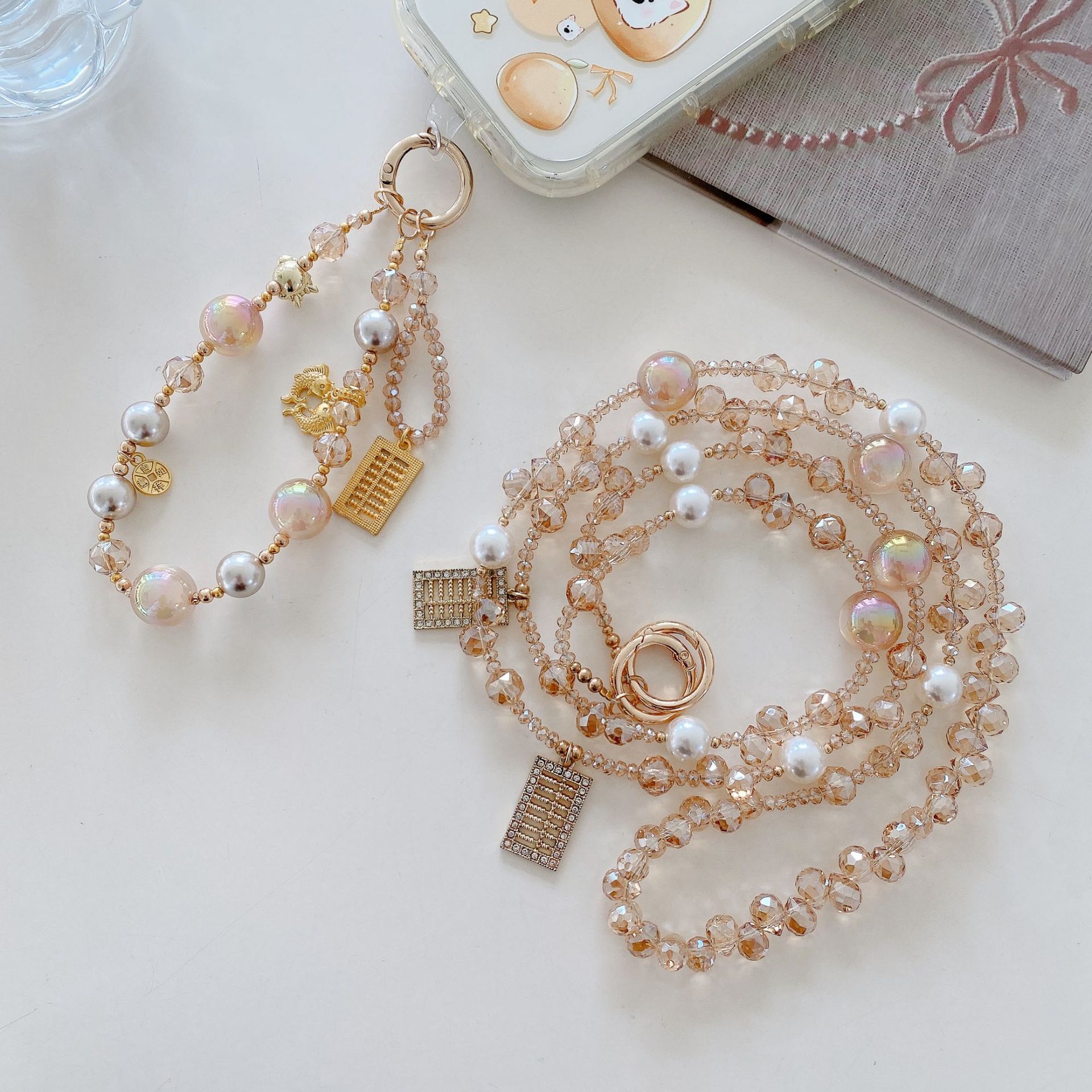 Boutique hecho a mano de alta gama cadena de teléfono móvil serie ábaco cadena larga y corta cordón de teléfono móvil de moda colgante de mensajero largo y corto