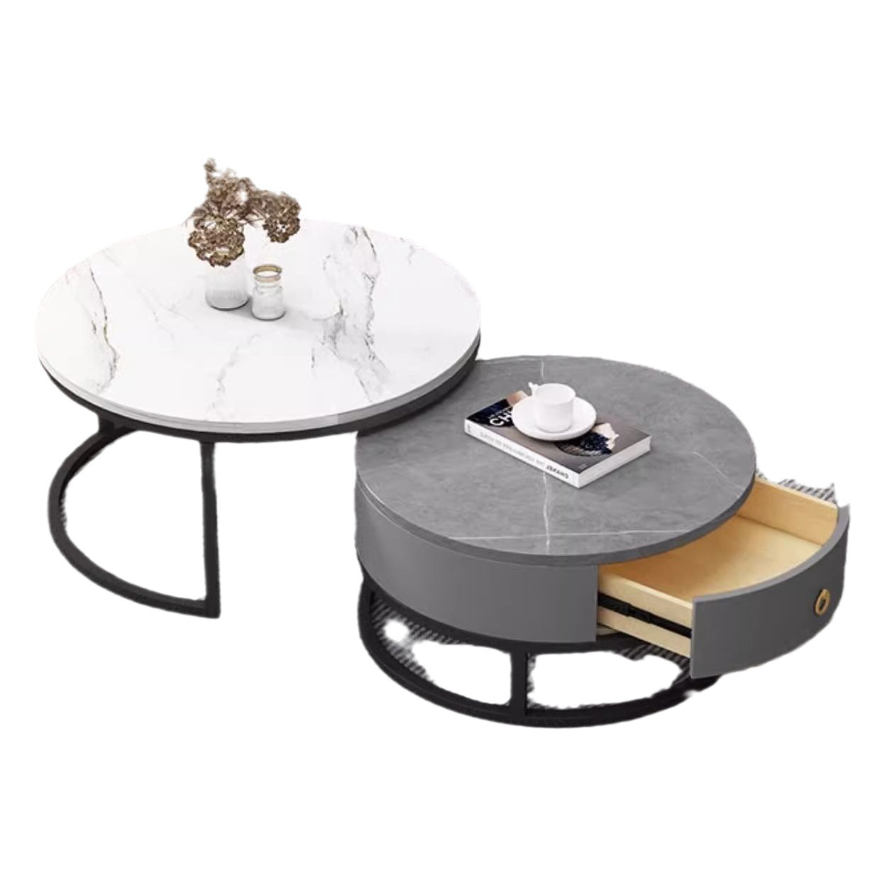 Luz de lujo suave cubierto de roca placa mesa de té sala de estar casa pequeño apartamento simple moderno balcón pequeña mesa redonda combinación mesa de té