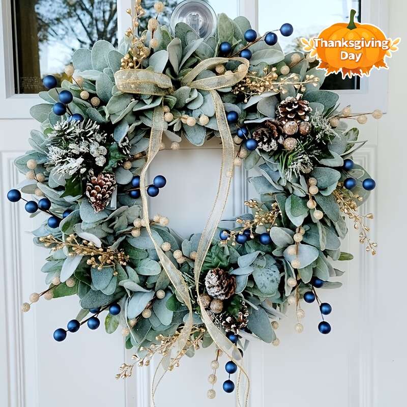 Cross-Border Christmas Rabbit Ear Leaf Garland Pine Cone Berry Autum Door Hanging Christmas Decoration Home Accessories