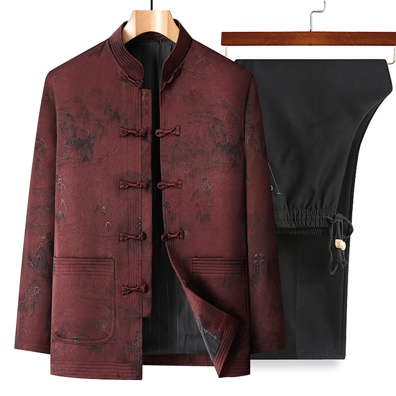 High-quality Tang suit for middle-aged and elderly men, 2026 autumn collection, retro Chinese-style men's set, grandpa's outfit, men's jacket High-quality Tang suit for middle-aged and elderly men, 2026 autumn collection, retro Chinese-style men's set, grandpa's outfit, men's jacket