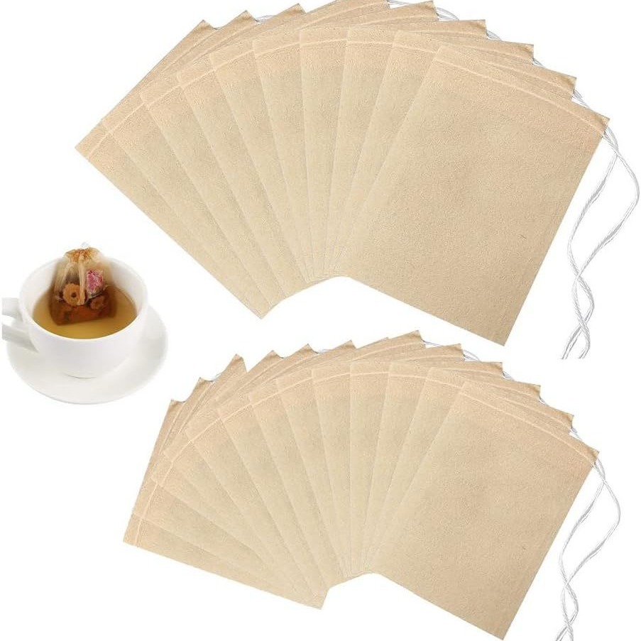 跨境200pcs一次性原色咖啡袋滤纸袋带抽绳未漂白茶包用于散茶和咖