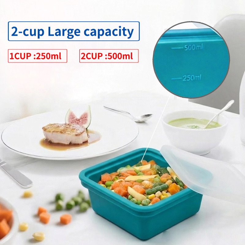 Cross-border silicone square soup box freezer box single hole portable box with lid kitchen household juice freezing crisper 2