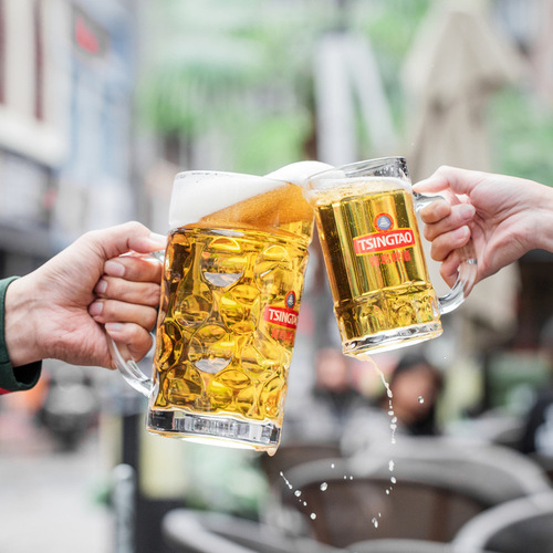 Tsingtao Beer special beer cup, commercial 500ml glass draft beer cup, large 1000ml specialty wine cup