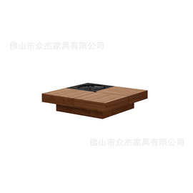 中古风茶几意式复古风北美黑胡桃实木正方形茶几小户型客厅可储物