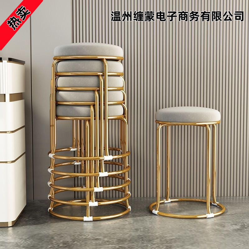 家用小凳子网红轻奢圆凳简约时尚客厅餐凳加厚坐垫铁艺卧室梳妆凳