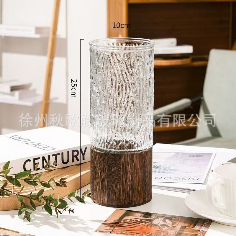 Jarrón de vidrio de barril cónico, estilo nórdico, simple, grande, jarrón transparente, arreglo floral, decoración de escritorio de alta gama, sala de estar