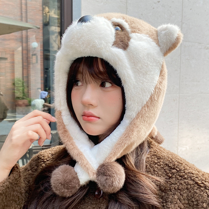 Nueva caricatura lindo pequeño mapache felpa protección para los oídos sombrero Lei Feng para niños otoño e invierno cálido y grueso protección para los oídos de bola de pelo marea