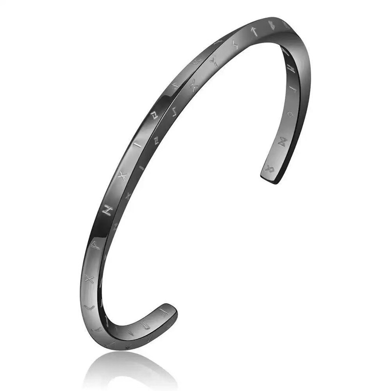 Yufang Cross-Border Supply Zinc Alloy Corrosion-Resistant English Viking Script Mobius Bracelet Titanium Steel C-Shaped Men's Bracelet Yufang Cross-Border Supply Zinc Alloy Corrosion-Resistant English Viking Script Mobius Bracelet Titanium Steel C-Shaped Men's Bracelet