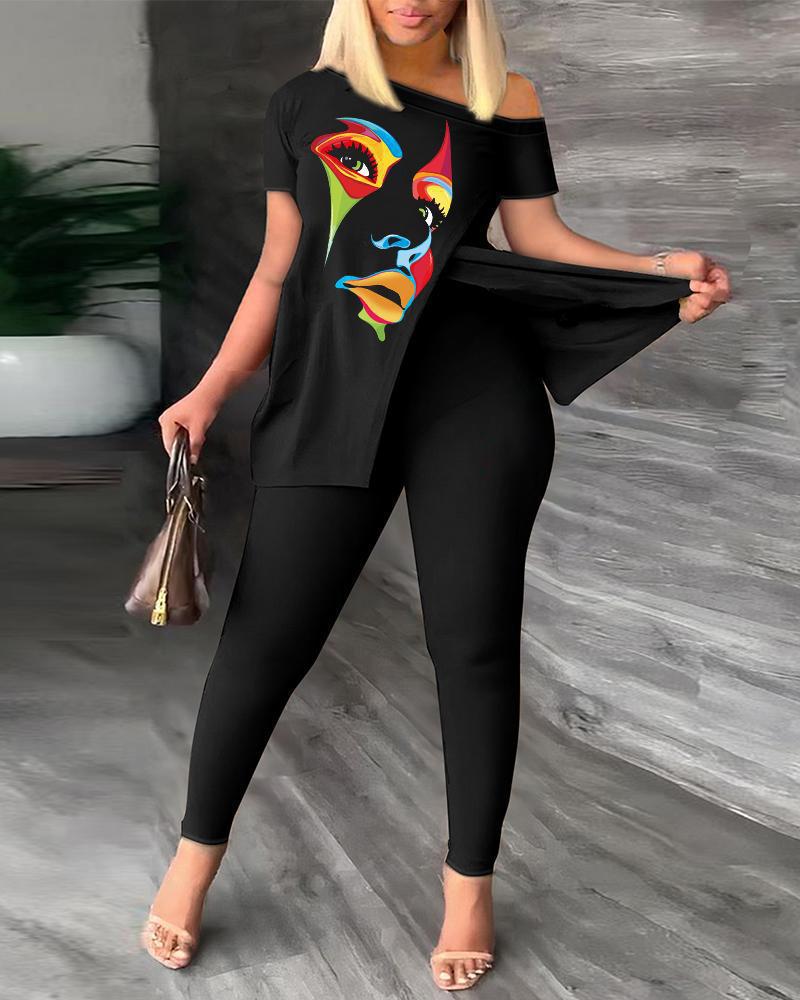2024 Autumn European And American Cross-Border Women's Asymmetrical Neck Long Pants Two-Piece Set_ecoleips.com