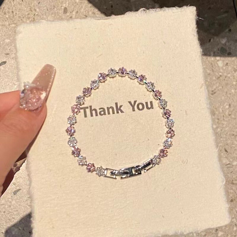 "Star Bright" Sweet Style Pink Zircon Bracelet Women's 2024 New High Color Value Student Party Super Flash Bracelet