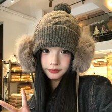 新款秋冬韩版时尚大头围毛线帽女甜美公主百搭护耳保暖仙女针织帽