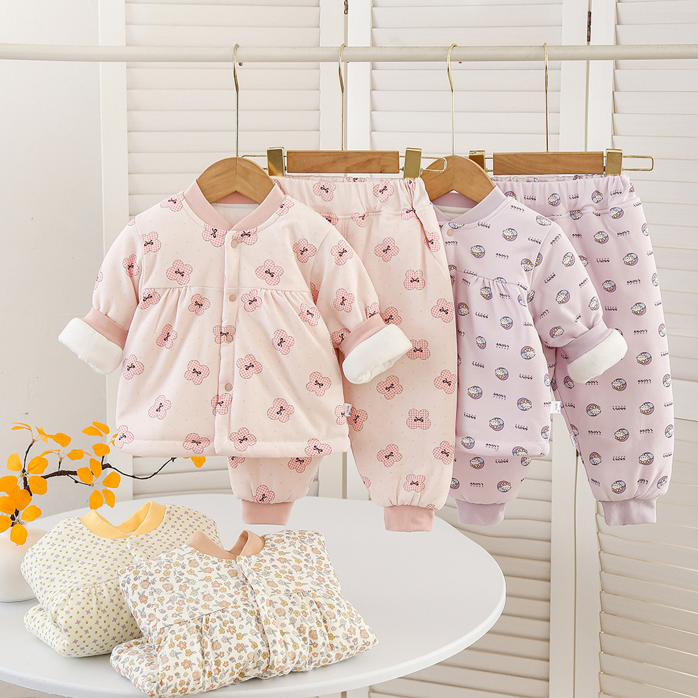 Children's cotton-padded clothing set, 120g cotton, new style, pure cotton two-piece set, cotton-padded jacket and pants, baby cotton-padded clothes for winter.