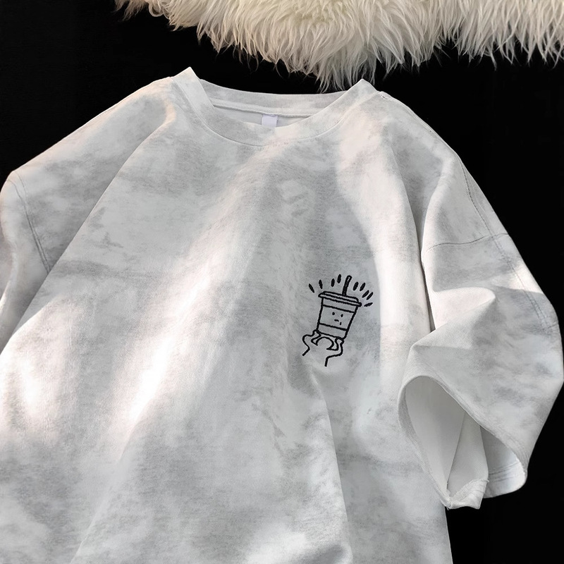 Tie-Dye Short-Sleeved T-Shirt Men's Summer 2025 New Loose Half-Sleeved Youth American Heavyweight Boys' Tops