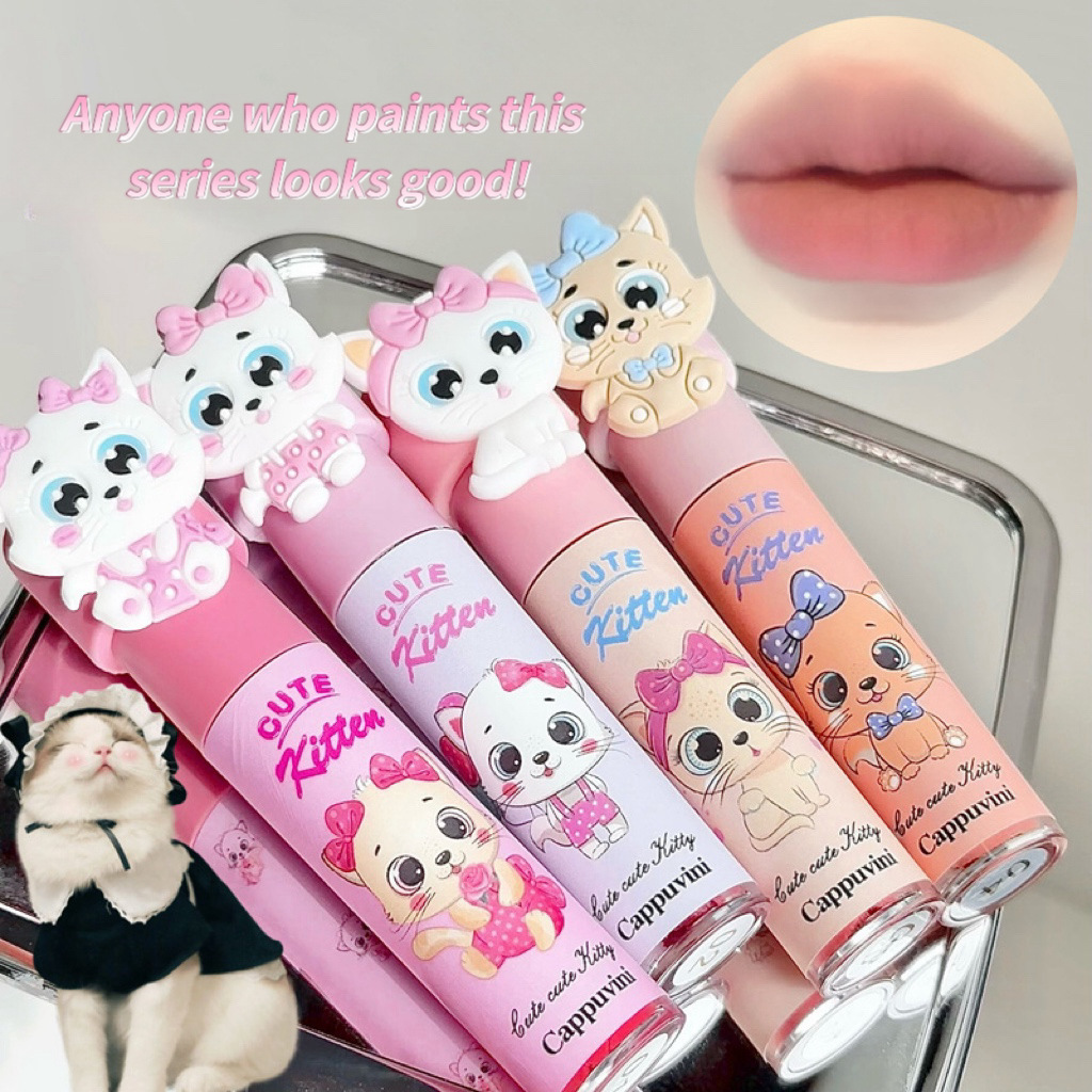 Cappuvini Gift Box Single-Pack Cat Lip Mud Milk Cake Lip Cream Summer Lip Glaze Lipstick Matte Student Affordable Price