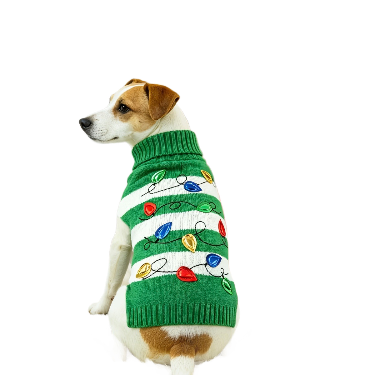 Herbst und Winter Haustierpullover Hund Weihnachtsbeleuchtung gestreifter Rollkragenpullover kleiner Hund warme Kleidung