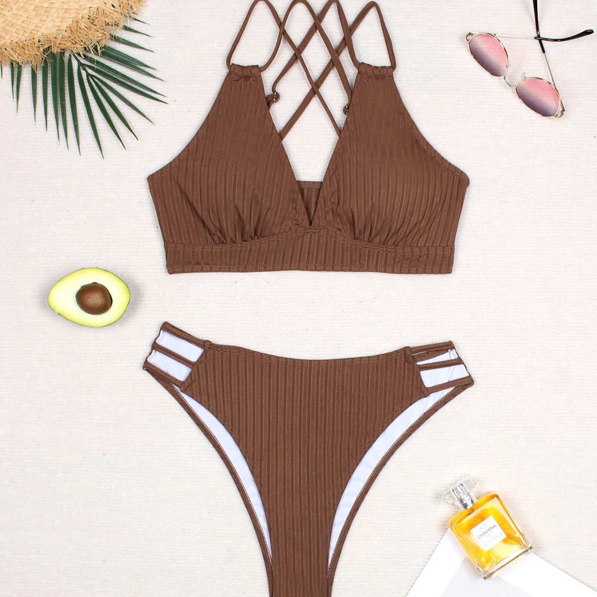 2025 European and American Sexy Slim Split Rope Backless Women's Swimsuit New Bikini