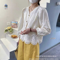 琪镌绘制秋季新款立体定位花刺绣女装长袖设计感休闲衬衫上衣6789
