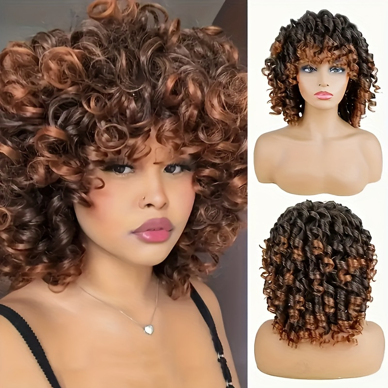 Women's 14inch Heat Resistant Synthetic Curly Wig with Bangs - Daily, Party, Cosplay