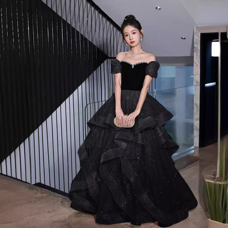 Black One-Shoulder Evening Dress for Women 2025 New Art Exam Graduation Evening Dress Summer Elegant Socialite Banquet Dress Black One-Shoulder Evening Dress for Women 2025 New Art Exam Graduation Evening Dress Summer Elegant Socialite Banquet Dress