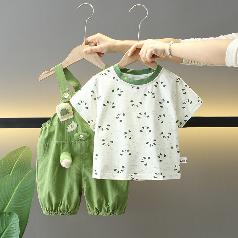 7825 traje de verano para niños 2025 nuevos monos de manga corta de dibujos animados de verano para niños ropa de bebé de dos piezas