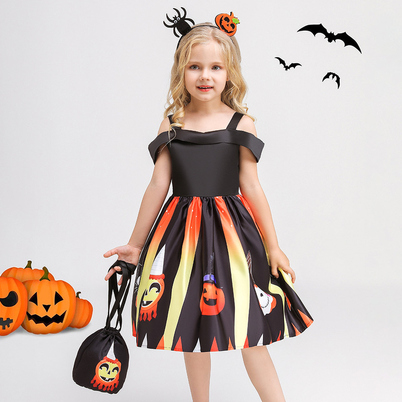 ハロウィンドレス 子供用コスプレ衣装 城の魔女プリントプリンセスドレス パーティーコスプレ衣装|undefined