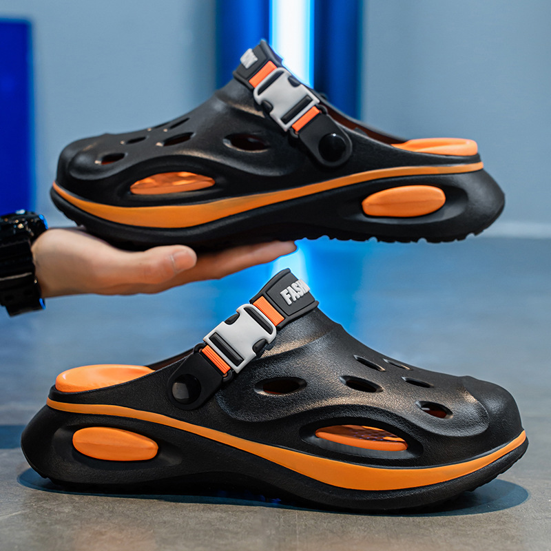 Pantuflas Baotou para hombres y mujeres, chanclas de verano, letras de tendencia, fondo de dos colores, eva, sandalias y zapatillas de playa de alta gama