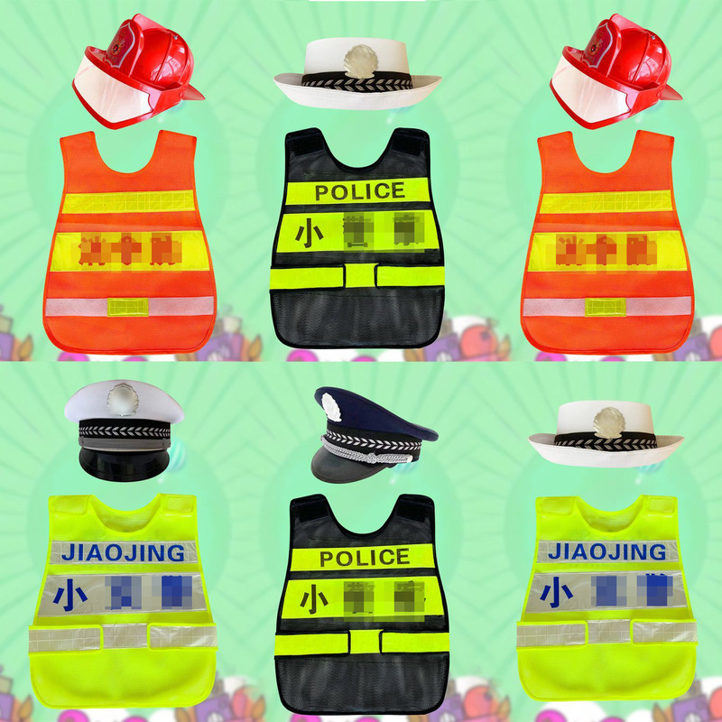 Children's Police Kindergarten Vest Traffic Police Reflective Vest Role Play Girl Police Officer Firefighter Kids Catwalk