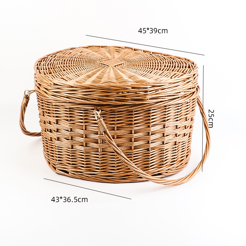 Pastoral canasta de picnic con cubiertos de sauce canasta de comidas portátil excursión camping al aire libre canasta de almacenamiento en línea