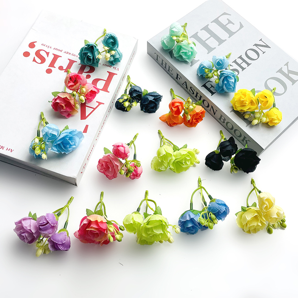 Simulación de 3 pinzas de rosas flores de brotes DIY pinzas de flores accesorios de ropa para la boda pared de flores props de fotografía ins guirlanda