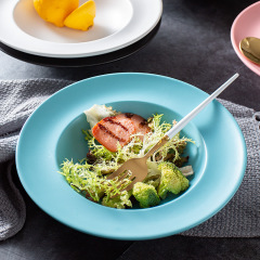 源頭廠家批發家用9寸草帽盤釉下彩沙拉碗馬卡龍湯盤電商批發跨境